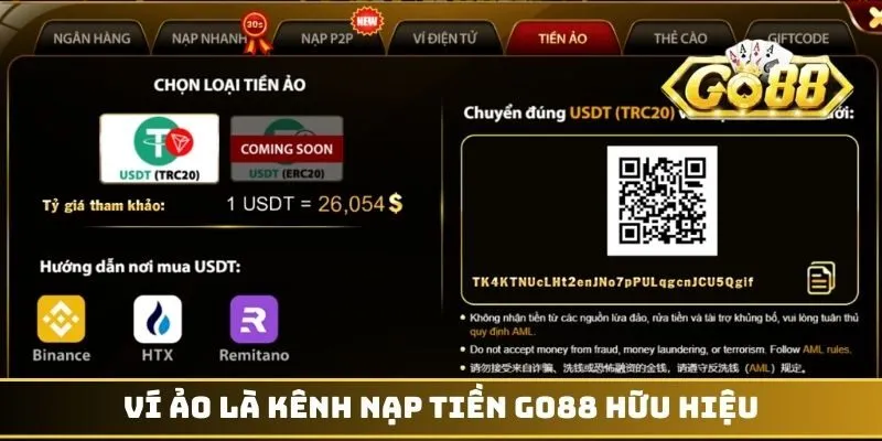 Ví ảo là kênh nạp tiền GO88 hữu hiệu
