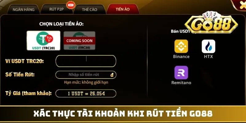 Xác thực tài khoản khi rút tiền GO88